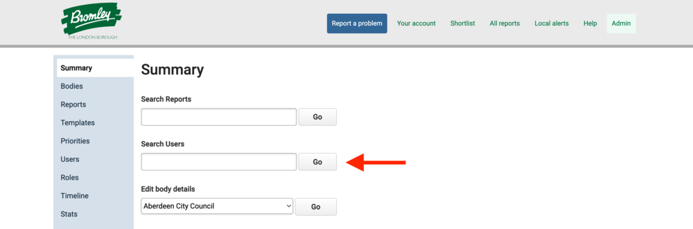 There are a number of different options for using the Search Users box